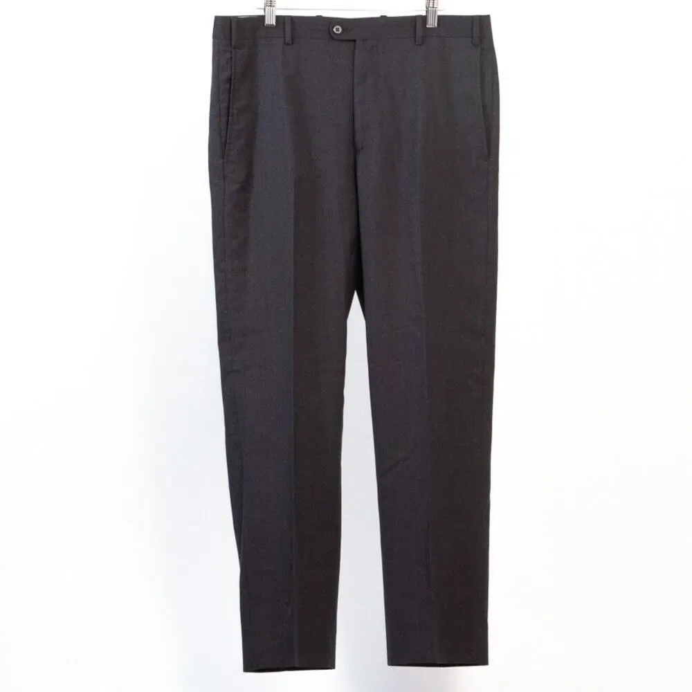 Zanella Wool Charcoal Gray Dress Pants Mens 35x30 Flat Front Trousers Made Italy